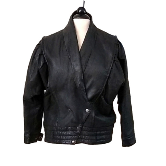 VINTAGE 90s Y2K  Black Leather Jacket Motorcycle  Coat Moto Biker - Picture 1 of 16